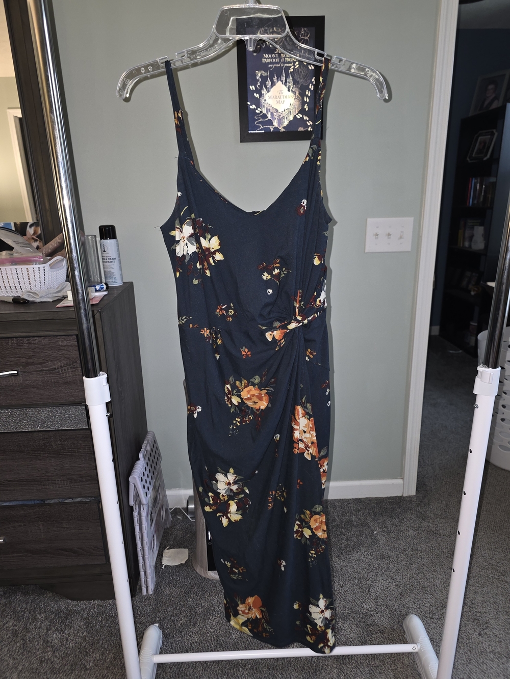 Floral Navy Wrap-Detail Midi Dress